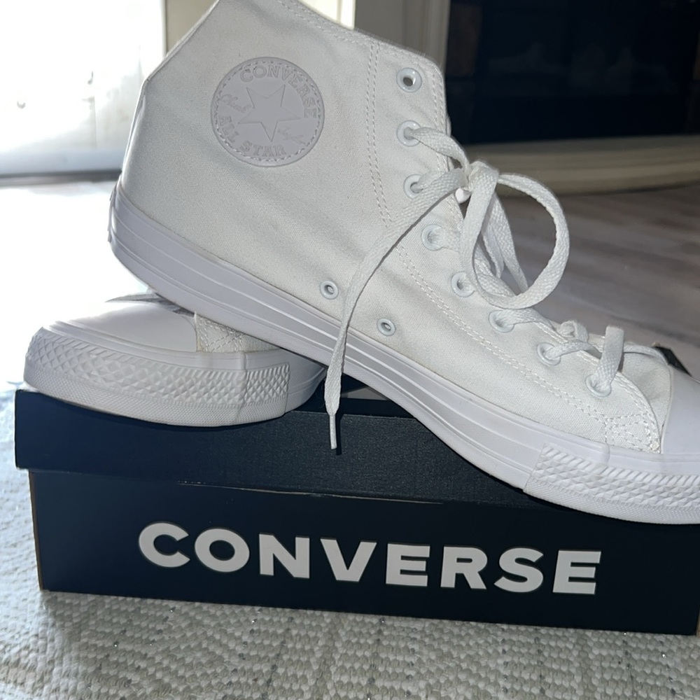 Converse, white Chuck Taylor high top white monochrome color. Everything…